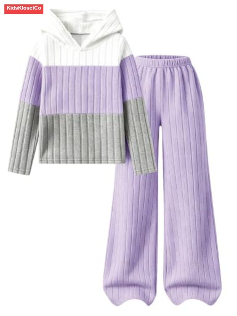 Girls Ribbed Hoodie Wide Leg Pants Sets 7-16Y